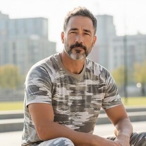 Alphalete Mens Performance T-Shirt Green Brushstroke Camo Mesh Back Size M